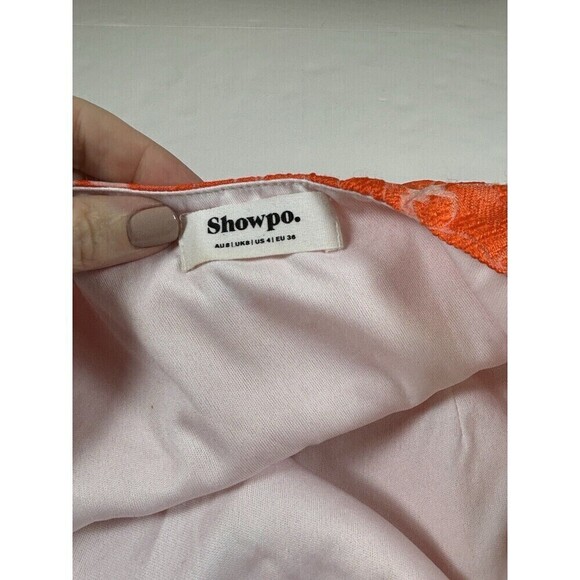 Showpo Hailey Brailey One Shoulder Mini Dress Orange White Sheer Floral 4 - Picture 6 of 16